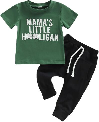 Toddler Baby Boy St. Patrick's Day Clothes Short Sleeve Letter Print T-Shirt Tops Casual Drawstring Pants Outfits in Kuwait