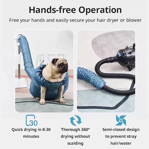معطف مجفف شعر الكلاب من مانون روزا، بدون استخدام اليدين وقابل للطي وسريع الجفاف، أداة للعناية بالحيوانات الأليفة للكلاب والقطط الصغيرة والمتوسطة والكبيرة، تجفيف 360 درجة مع حقيبة تجفيف الشعر في الحمام (متوسط) in Kuwait