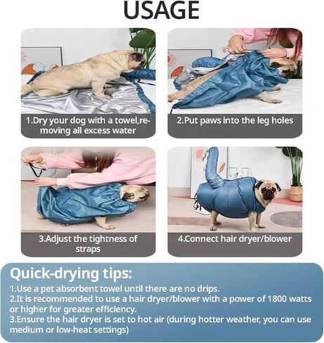 معطف مجفف شعر الكلاب من مانون روزا، بدون استخدام اليدين وقابل للطي وسريع الجفاف، أداة للعناية بالحيوانات الأليفة للكلاب والقطط الصغيرة والمتوسطة والكبيرة، تجفيف 360 درجة مع حقيبة تجفيف الشعر في الحمام (متوسط) in Kuwait