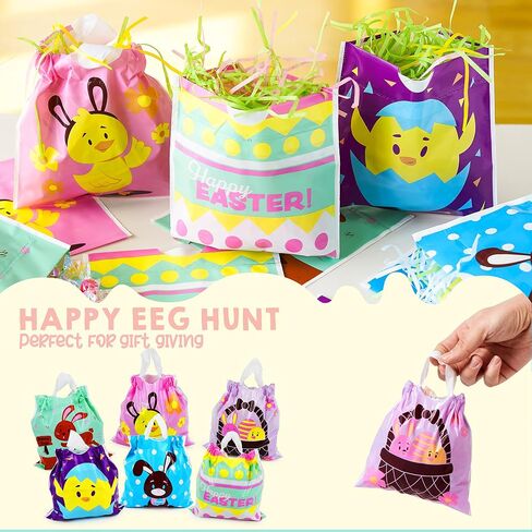 JOYIN 96 Pcs Easter Plastic Gift Bags, Easter Large Treat Bags for Kids, Easter Draw String Treat Goodie for Basket Party Favor and Classroom Prize Supplies Gift Wrapping in Saudi Arabia