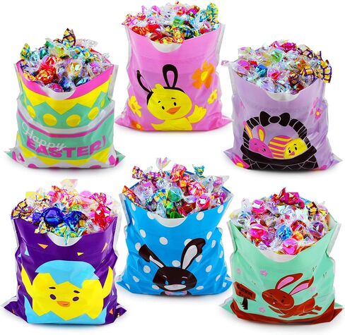 JOYIN 96 Pcs Easter Plastic Gift Bags, Easter Large Treat Bags for Kids, Easter Draw String Treat Goodie for Basket Party Favor and Classroom Prize Supplies Gift Wrapping in Saudi Arabia