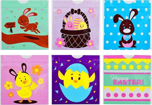 JOYIN 96 Pcs Easter Plastic Gift Bags, Easter Large Treat Bags for Kids, Easter Draw String Treat Goodie for Basket Party Favor and Classroom Prize Supplies Gift Wrapping in Saudi Arabia