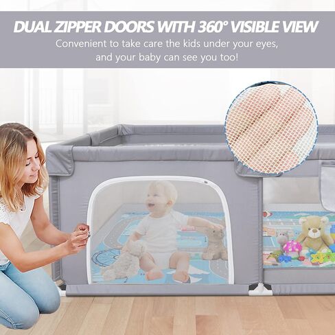 Baby Playpen with Mat, Baby Playpen 71" L x 60" W x 26" D Indoor Large Baby Playpen with Playpen Mat, 360° Visible Playpen with Breathable Mesh, Playpen for Babies and Toddlers(Grey) in Kuwait