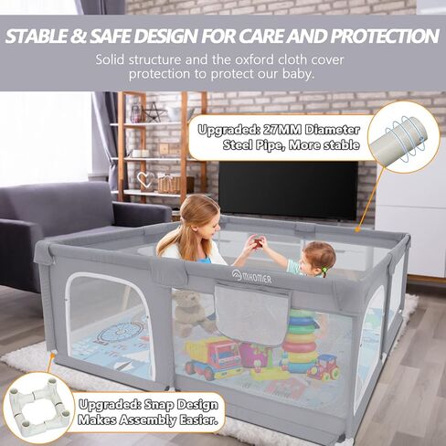 Baby Playpen with Mat, Baby Playpen 71" L x 60" W x 26" D Indoor Large Baby Playpen with Playpen Mat, 360° Visible Playpen with Breathable Mesh, Playpen for Babies and Toddlers(Grey) in Kuwait