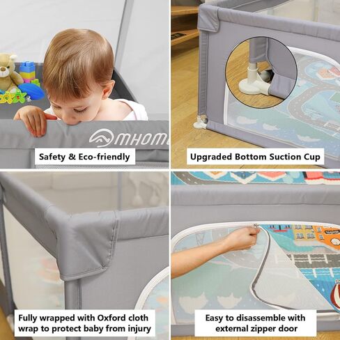 Baby Playpen with Mat, Baby Playpen 71" L x 60" W x 26" D Indoor Large Baby Playpen with Playpen Mat, 360° Visible Playpen with Breathable Mesh, Playpen for Babies and Toddlers(Grey) in Kuwait