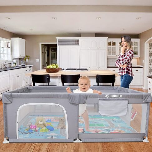 Baby Playpen with Mat, Baby Playpen 71" L x 60" W x 26" D Indoor Large Baby Playpen with Playpen Mat, 360° Visible Playpen with Breathable Mesh, Playpen for Babies and Toddlers(Grey) in Kuwait