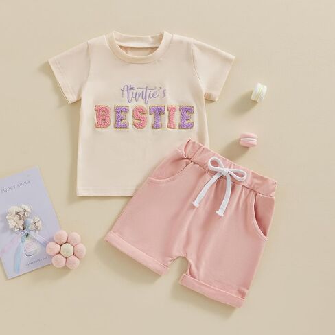 Ehfomius بيبي بوي فتاة ملابس الصيف العمة Bestie تي شيرتات قصيرة الاكمام أعلى مجموعة تي شيرتات قصيرة للأطفال الزي غير رسمي in Kuwait