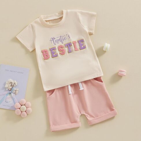 Ehfomius بيبي بوي فتاة ملابس الصيف العمة Bestie تي شيرتات قصيرة الاكمام أعلى مجموعة تي شيرتات قصيرة للأطفال الزي غير رسمي in Kuwait