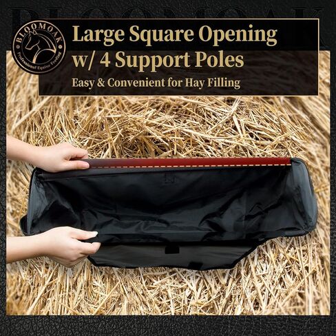 حقيبة تبن سريعة التحميل من بلوموك للخيول، تصميم تحميل جانبي بزاوية 45 درجة، شبكة تخزين شديدة التحمل مع قاعدة متينة للغاية للحصان/الحمار/الماعز لرحلات التخييم في المقطورات، سهلة الملء والتعليق in Kuwait