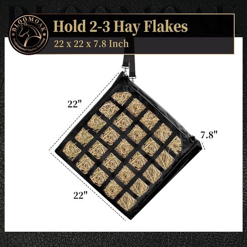 حقيبة تبن سريعة التحميل من بلوموك للخيول، تصميم تحميل جانبي بزاوية 45 درجة، شبكة تخزين شديدة التحمل مع قاعدة متينة للغاية للحصان/الحمار/الماعز لرحلات التخييم في المقطورات، سهلة الملء والتعليق in Kuwait