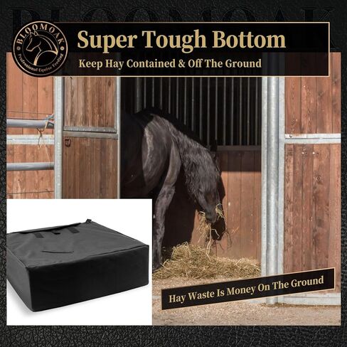 حقيبة تبن سريعة التحميل من بلوموك للخيول، تصميم تحميل جانبي بزاوية 45 درجة، شبكة تخزين شديدة التحمل مع قاعدة متينة للغاية للحصان/الحمار/الماعز لرحلات التخييم في المقطورات، سهلة الملء والتعليق in Kuwait