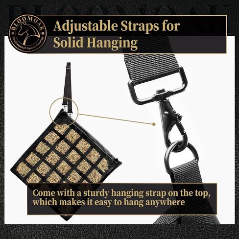 حقيبة تبن سريعة التحميل من بلوموك للخيول، تصميم تحميل جانبي بزاوية 45 درجة، شبكة تخزين شديدة التحمل مع قاعدة متينة للغاية للحصان/الحمار/الماعز لرحلات التخييم في المقطورات، سهلة الملء والتعليق in Kuwait