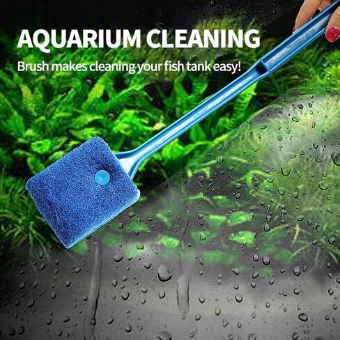 2 PCS Double-Sided Aquarium Fish Tank Algae Cleaning Brush with Non-Slip Handle, Sponge Scrubber Cleaner for Glass Aquariums and Home Kitchen in Saudi Arabia