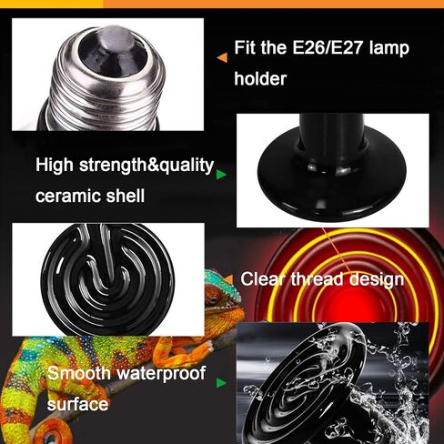 Woyrise 50W Ceramic Heat Emitter, Reptile Heat Lamp Bulbs, No Light Emitting Brooder Coop Heater for Amphibian Pet & Incubating Chicken, Black (2-Pack) in Kuwait
