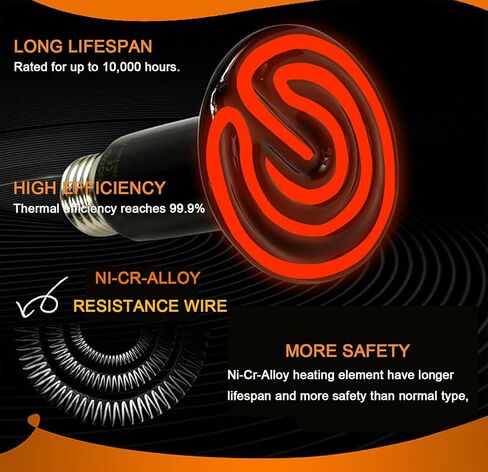 Woyrise 50W Ceramic Heat Emitter, Reptile Heat Lamp Bulbs, No Light Emitting Brooder Coop Heater for Amphibian Pet & Incubating Chicken, Black (2-Pack) in Kuwait