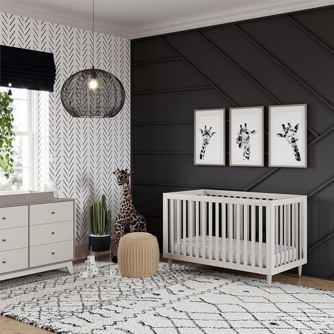 سرير أطفال روان فالي فلينت 3 في 1 من ليتل سيدز، أبيض/أسود مع أرجل خشبية in Kuwait