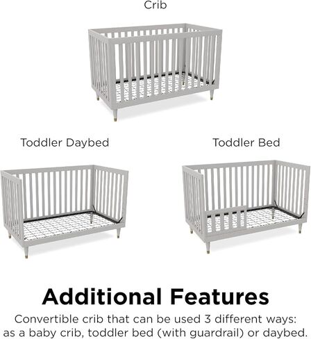 سرير أطفال روان فالي فلينت 3 في 1 من ليتل سيدز، أبيض/أسود مع أرجل خشبية in Kuwait