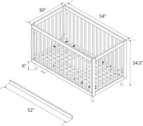 سرير أطفال روان فالي فلينت 3 في 1 من ليتل سيدز، أبيض/أسود مع أرجل خشبية in Kuwait