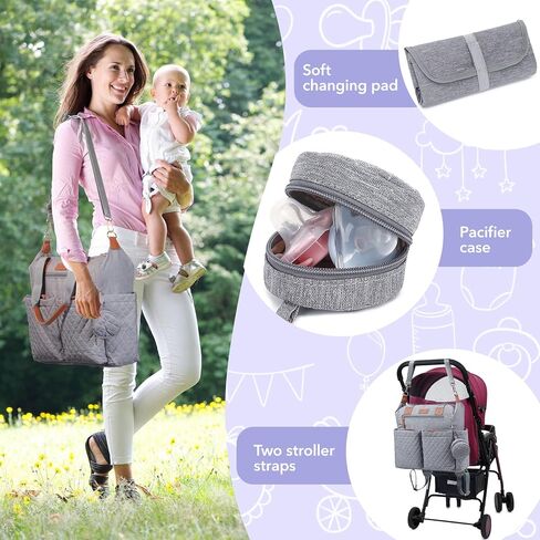 حقيبة حفاضات مع حقيبة لهاية ووسادة تغيير الحفاضات، حقيبة ظهر لحفاضات الأطفال بسعة كبيرة للسفر للنساء والأم والأب، هدايا للأم الجديدة للنساء in Kuwait