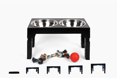 THREE BRO'S PET BOWL'S Raised, Elevated Pet Bowl Stand with 5 Adjustable height's, 2 Stainless Steel bowl's with Non Slip Bottom, 2 Bonus Toys in Saudi Arabia
