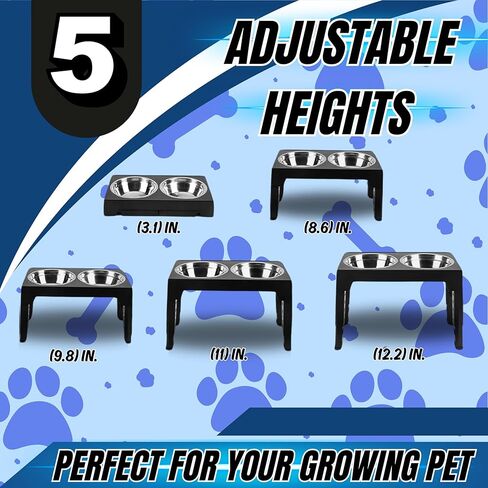 THREE BRO'S PET BOWL'S Raised, Elevated Pet Bowl Stand with 5 Adjustable height's, 2 Stainless Steel bowl's with Non Slip Bottom, 2 Bonus Toys in Saudi Arabia