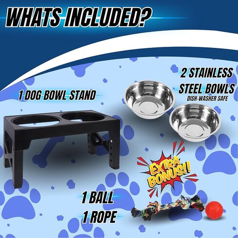THREE BRO'S PET BOWL'S Raised, Elevated Pet Bowl Stand with 5 Adjustable height's, 2 Stainless Steel bowl's with Non Slip Bottom, 2 Bonus Toys in Saudi Arabia