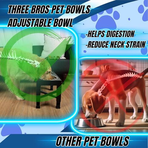 THREE BRO'S PET BOWL'S Raised, Elevated Pet Bowl Stand with 5 Adjustable height's, 2 Stainless Steel bowl's with Non Slip Bottom, 2 Bonus Toys in Saudi Arabia