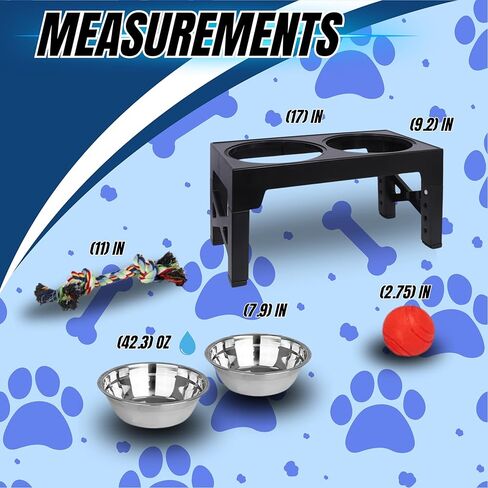 THREE BRO'S PET BOWL'S Raised, Elevated Pet Bowl Stand with 5 Adjustable height's, 2 Stainless Steel bowl's with Non Slip Bottom, 2 Bonus Toys in Saudi Arabia