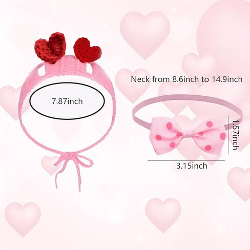 أزياء عيد الحب للقطط، عصابة رأس على شكل قلب أحمر مع فتحات للأذن وربطة عنق قابلة للتعديل للكلاب الصغيرة والقطط والحيوانات الأليفة in Kuwait