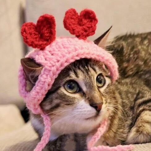 أزياء عيد الحب للقطط، عصابة رأس على شكل قلب أحمر مع فتحات للأذن وربطة عنق قابلة للتعديل للكلاب الصغيرة والقطط والحيوانات الأليفة in Kuwait