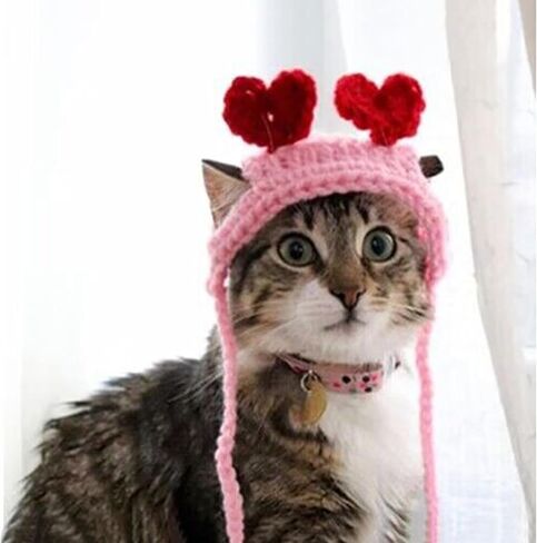 أزياء عيد الحب للقطط، عصابة رأس على شكل قلب أحمر مع فتحات للأذن وربطة عنق قابلة للتعديل للكلاب الصغيرة والقطط والحيوانات الأليفة in Kuwait