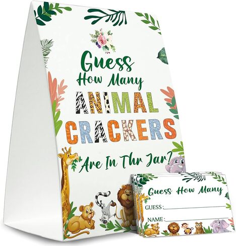 لافتة استحمام الطفل من وودلاند أنيمالز، خمن كم عدد لافتة لعبة المفرقعات الحيوانية، مجموعة استحمام الطفل وودلاند (علامة واحدة + 50 بطاقة تخمين) لافتة استحمام الطفل الغابة الخضراء-H01 in Kuwait