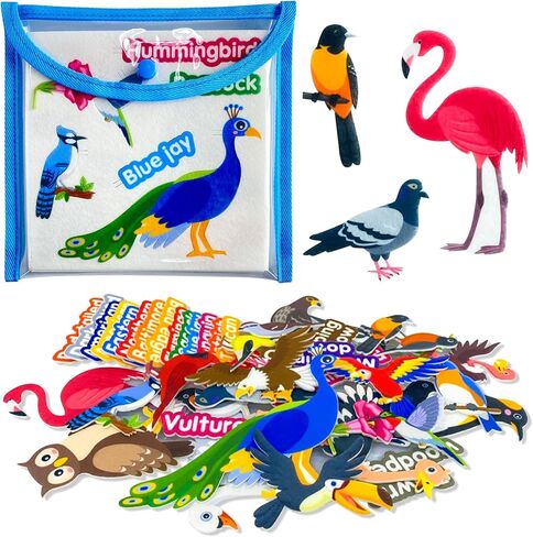 قطع الطيور الشائعة لتعلم اللباد، للوحة الفانيلا اللباد، 23 طائرًا شائعًا مع كلمات، لرياض الأطفال، ومرحلة ما قبل المدرسة، والأطفال الصغار، وهدايا للأطفال in Kuwait