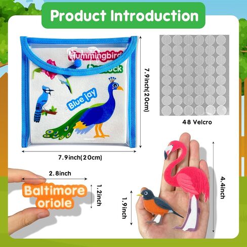 قطع الطيور الشائعة لتعلم اللباد، للوحة الفانيلا اللباد، 23 طائرًا شائعًا مع كلمات، لرياض الأطفال، ومرحلة ما قبل المدرسة، والأطفال الصغار، وهدايا للأطفال in Kuwait