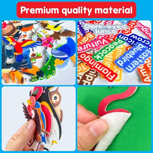 قطع الطيور الشائعة لتعلم اللباد، للوحة الفانيلا اللباد، 23 طائرًا شائعًا مع كلمات، لرياض الأطفال، ومرحلة ما قبل المدرسة، والأطفال الصغار، وهدايا للأطفال in Kuwait