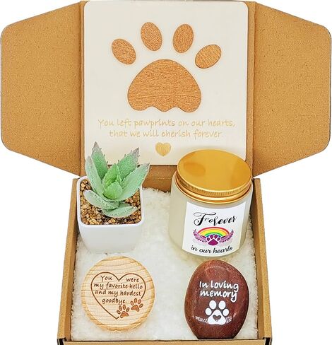 PHIELEY Sympathy Gift Baskets for Loss of Dog, Pet Condolence Grief Card Set, Puppy Passing Away Remembrance Memory Stone, Cat Rainbow Bridge Died Death Grieving Bereavement Candle Keepsake in Saudi Arabia