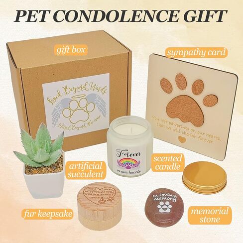 PHIELEY Sympathy Gift Baskets for Loss of Dog, Pet Condolence Grief Card Set, Puppy Passing Away Remembrance Memory Stone, Cat Rainbow Bridge Died Death Grieving Bereavement Candle Keepsake in Saudi Arabia