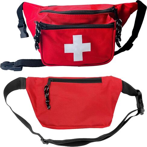 EMS XTRM Lifeguard Fanny Pack باللون الأحمر مع حبل صفارة - حقيبة الإسعافات الأولية للورك على طراز Baywatch، حزام قابل للتعديل، شعار متقاطع + حقيبة بسحاب، حزمة واحدة in Kuwait