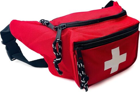 EMS XTRM Lifeguard Fanny Pack باللون الأحمر مع حبل صفارة - حقيبة الإسعافات الأولية للورك على طراز Baywatch، حزام قابل للتعديل، شعار متقاطع + حقيبة بسحاب، حزمة واحدة in Kuwait