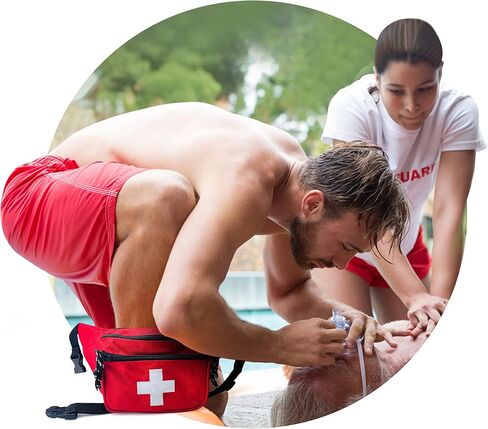 EMS XTRM Lifeguard Fanny Pack باللون الأحمر مع حبل صفارة - حقيبة الإسعافات الأولية للورك على طراز Baywatch، حزام قابل للتعديل، شعار متقاطع + حقيبة بسحاب، حزمة واحدة in Kuwait