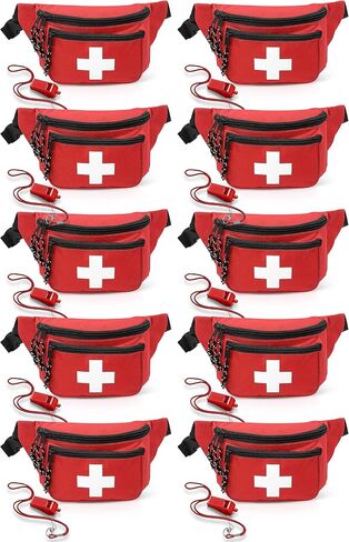EMS XTRM Lifeguard Fanny Pack باللون الأحمر مع حبل صفارة - حقيبة الإسعافات الأولية للورك على طراز Baywatch، حزام قابل للتعديل، شعار متقاطع + حقيبة بسحاب، حزمة واحدة in Kuwait