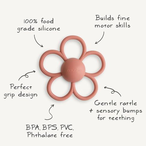 mushie Silicone Baby Daisy Rattle Teether Toy (Dusty Rose) in Kuwait