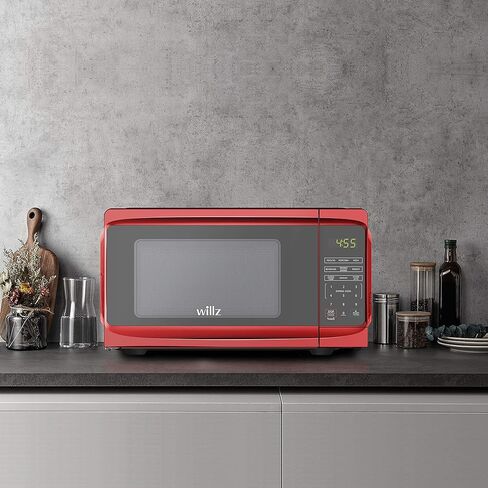 فرن ميكروويف صغير على سطح الطاولة من ويلز، 6 برامج طهي معدة مسبقًا، شاشة LED داخلية، 0.7 قدم مكعب، 700 وات، أحمر WLCMV807RD-07 in Kuwait