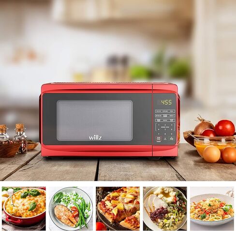 فرن ميكروويف صغير على سطح الطاولة من ويلز، 6 برامج طهي معدة مسبقًا، شاشة LED داخلية، 0.7 قدم مكعب، 700 وات، أحمر WLCMV807RD-07 in Kuwait