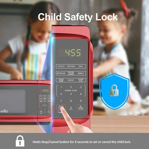 فرن ميكروويف صغير على سطح الطاولة من ويلز، 6 برامج طهي معدة مسبقًا، شاشة LED داخلية، 0.7 قدم مكعب، 700 وات، أحمر WLCMV807RD-07 in Kuwait