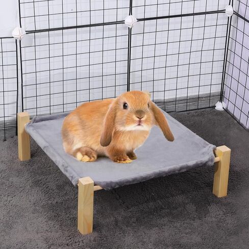 MEWTOGO Wooden Rabbit Hammock Bed, Elevated Warm Bunny Bed with Cozy Flannel, Stable Furniture Pet Bed for Indoor/Outdoor Guinea Pigs Hamsters Sleeping in Saudi Arabia
