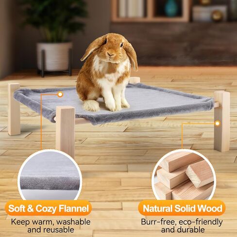 MEWTOGO Wooden Rabbit Hammock Bed, Elevated Warm Bunny Bed with Cozy Flannel, Stable Furniture Pet Bed for Indoor/Outdoor Guinea Pigs Hamsters Sleeping in Saudi Arabia