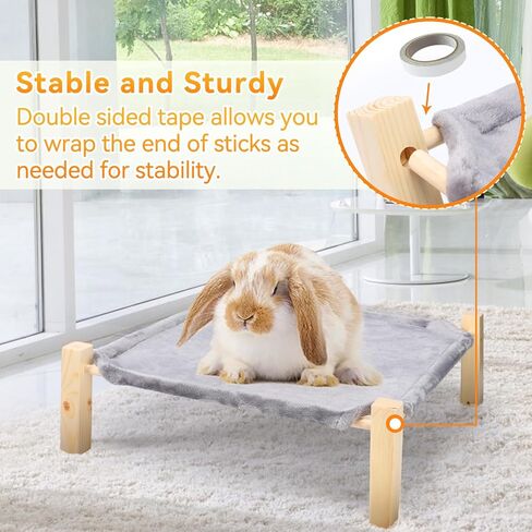 MEWTOGO Wooden Rabbit Hammock Bed, Elevated Warm Bunny Bed with Cozy Flannel, Stable Furniture Pet Bed for Indoor/Outdoor Guinea Pigs Hamsters Sleeping in Saudi Arabia