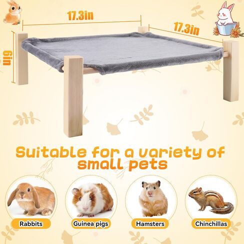MEWTOGO Wooden Rabbit Hammock Bed, Elevated Warm Bunny Bed with Cozy Flannel, Stable Furniture Pet Bed for Indoor/Outdoor Guinea Pigs Hamsters Sleeping in Saudi Arabia