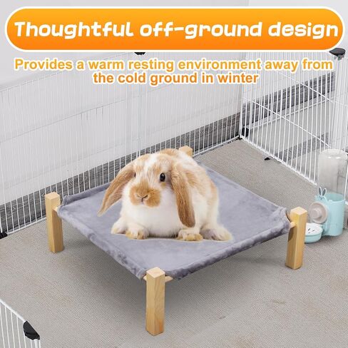 MEWTOGO Wooden Rabbit Hammock Bed, Elevated Warm Bunny Bed with Cozy Flannel, Stable Furniture Pet Bed for Indoor/Outdoor Guinea Pigs Hamsters Sleeping in Saudi Arabia